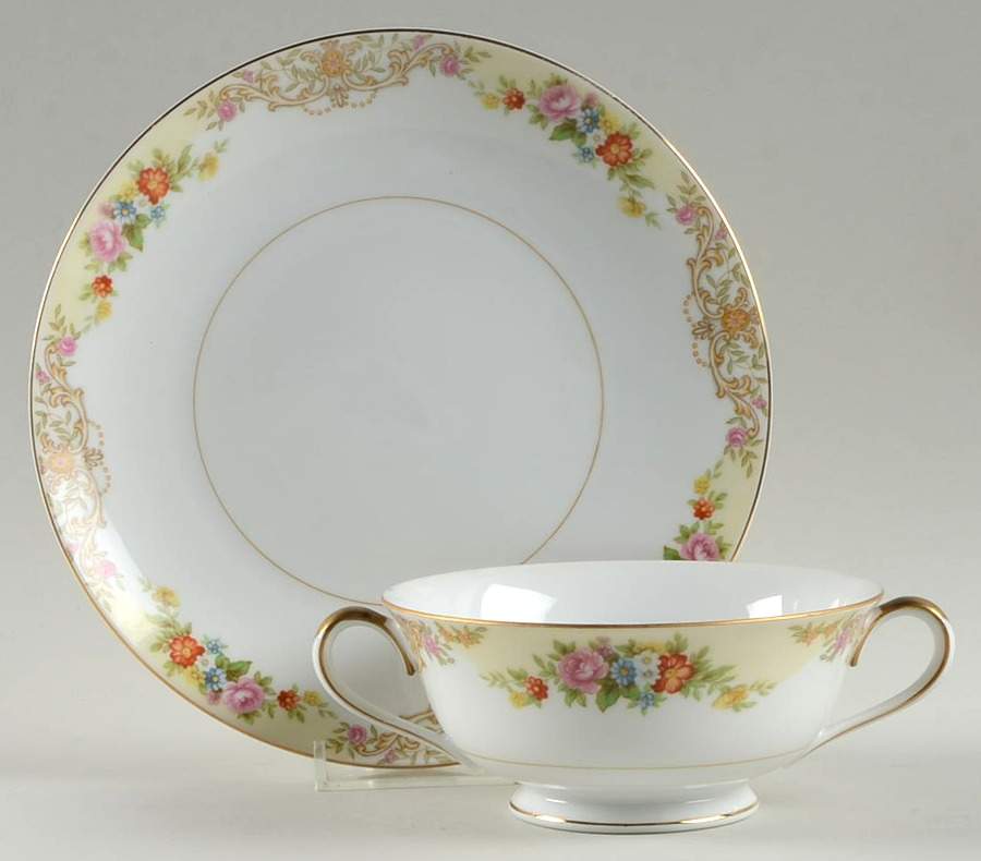Mystery #117 Footed Cream Soup Bowl & Saucer Set by Noritake-1
