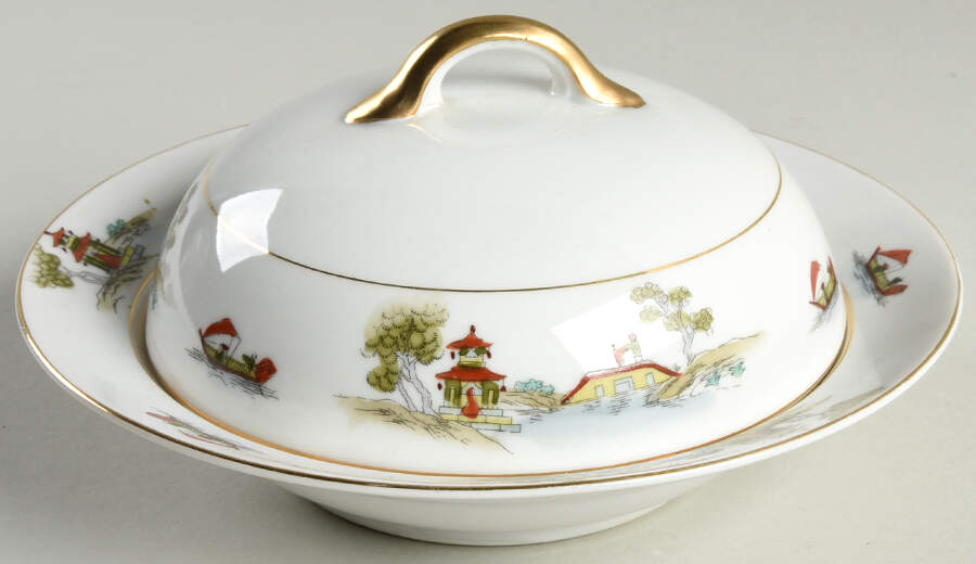 The Pagoda Round Covered Butter with Strainer by Noritake-1