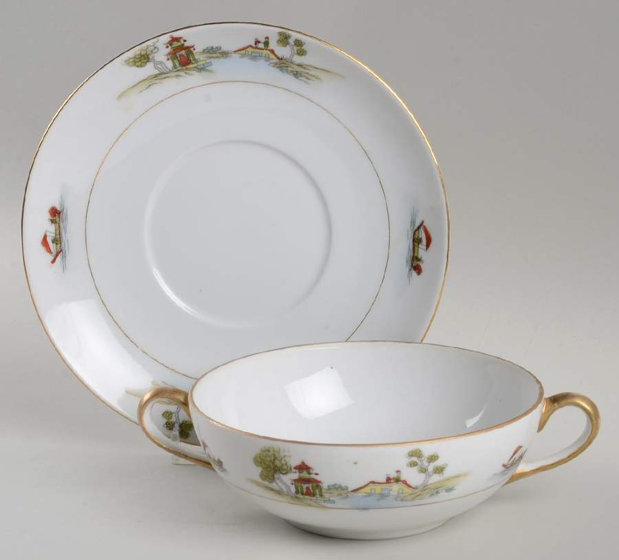 The Pagoda Flat Cream Soup Bowl & Saucer Set by Noritake-1
