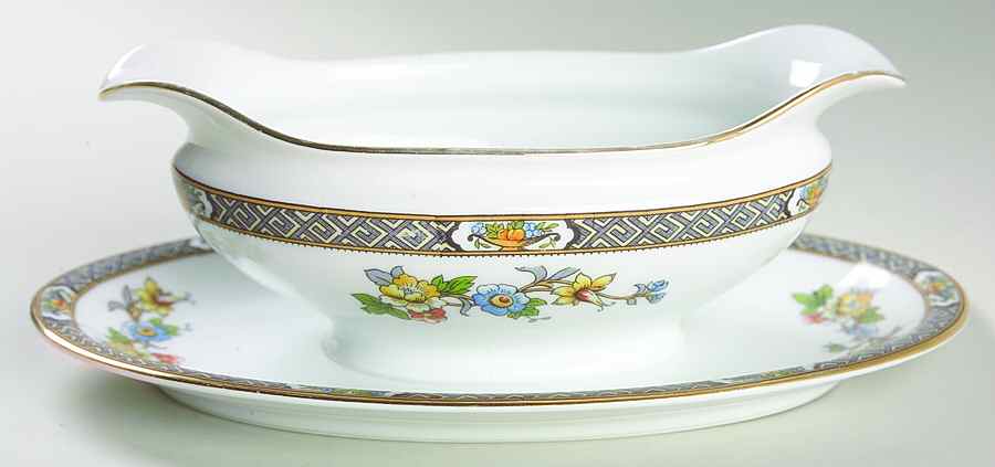Paisley Gravy Boat with Attached Underplate by Noritake-1