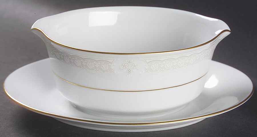 Parisian Lace Gravy Boat with Attached Underplate by Noritake-1