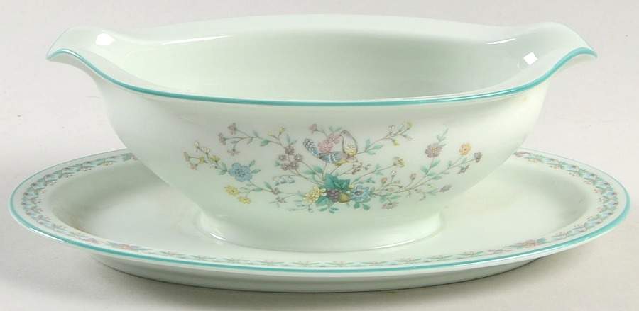 Paradise Green Gravy Boat with Attached Underplate by Noritake-1