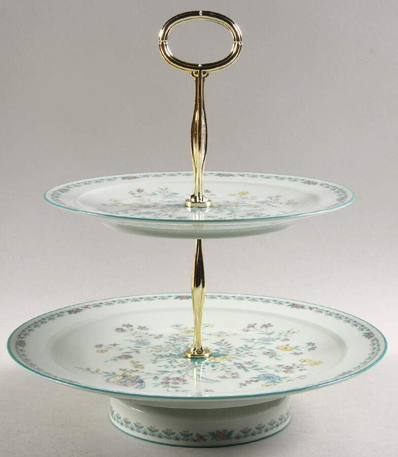 Paradise Green 11 1/4"  2 Tier Footed Serving Tray (DP,SP,FR) HC by Noritake-1