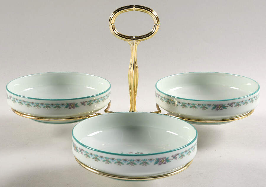 Paradise Green 7" x 12" 3-Part Relish & Metal Stand (FR) HC by Noritake-1