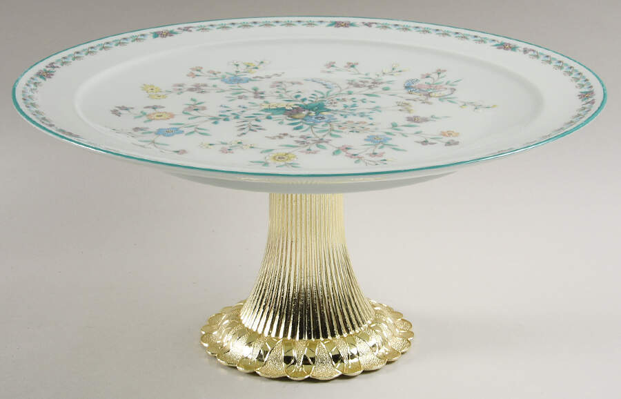 Paradise Green Cake Stand with 4"-5" Metal Pedestal  Hc by Noritake-1