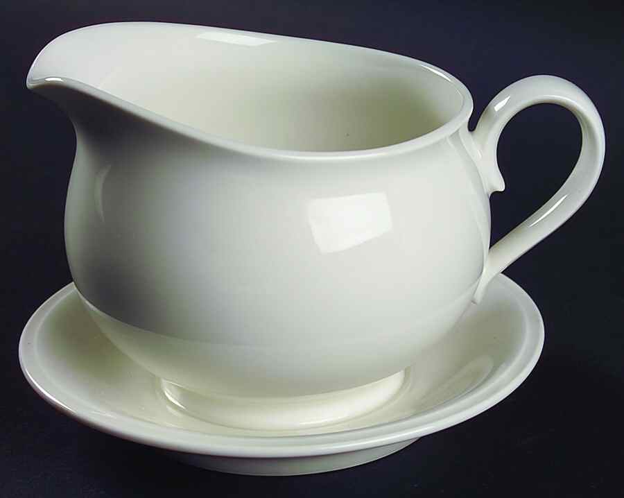 Parchment Gravy Boat with Attached Underplate by Noritake-1