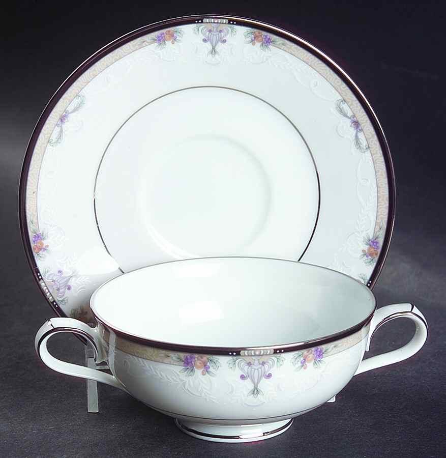 Park Suite Footed Cream Soup Bowl & Cup Saucer Set by Noritake-1