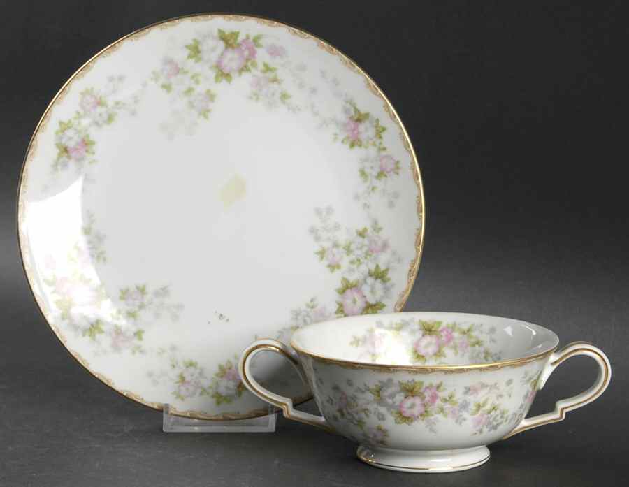 Petite Fleur Footed Cream Soup Bowl & Saucer Set by Noritake-1