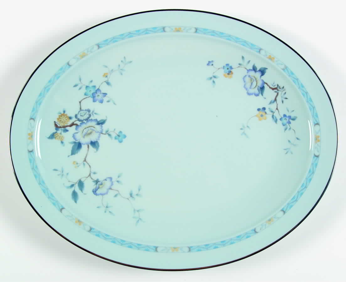 Peonia Blue 13" Oval Serving Platter by Noritake-1