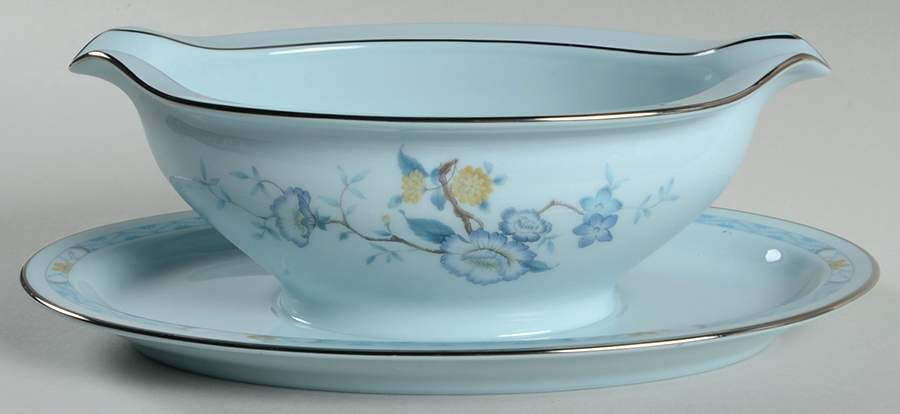 Peonia Blue Gravy Boat with Attached Underplate by Noritake-1
