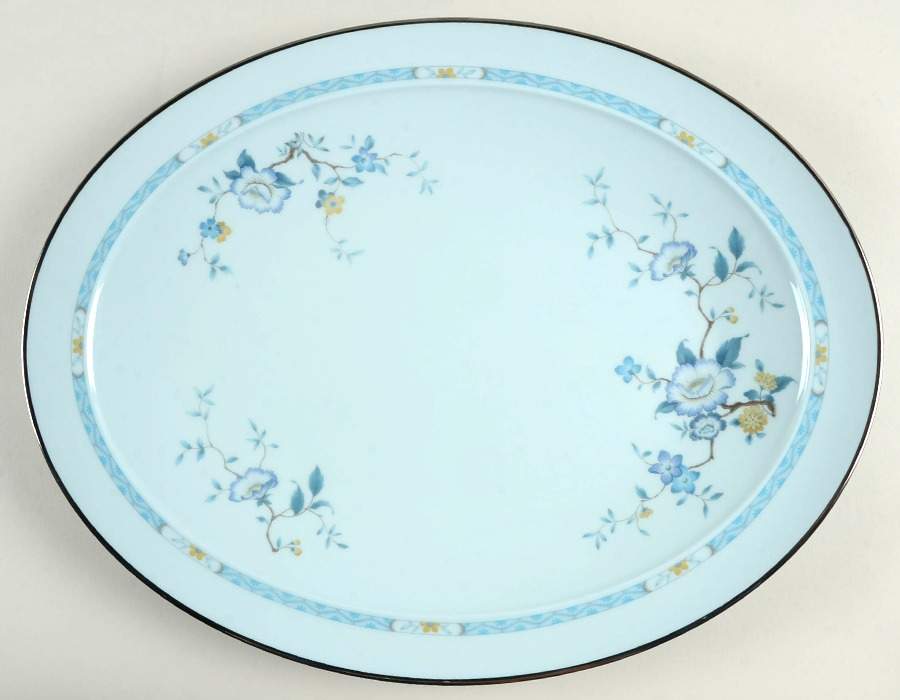 Peonia Blue 16" Oval Serving Platter by Noritake-1