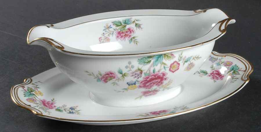 Peony Gravy Boat with Attached Underplate by Noritake-1