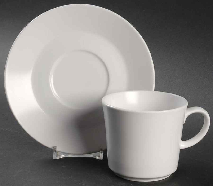 Pearl White (Coupe Shape) Flat Cup & Saucer Set by Noritake-1
