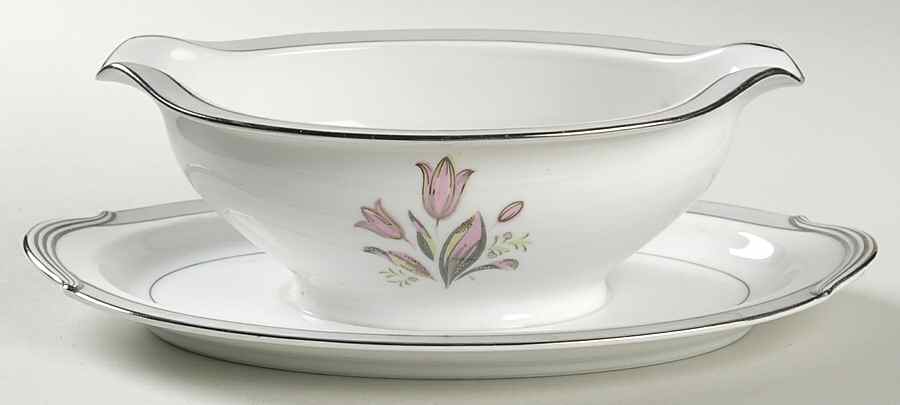 Pink Dawn Gravy Boat with Attached Underplate by Noritake-1