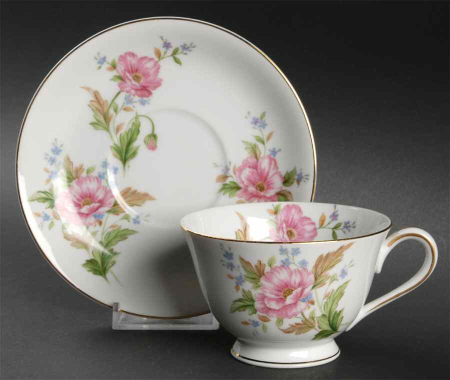 Pink Poppy Footed Cup & Saucer Set by Noritake-1