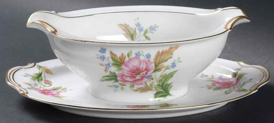 Pink Poppy Gravy Boat with Attached Underplate by Noritake-1
