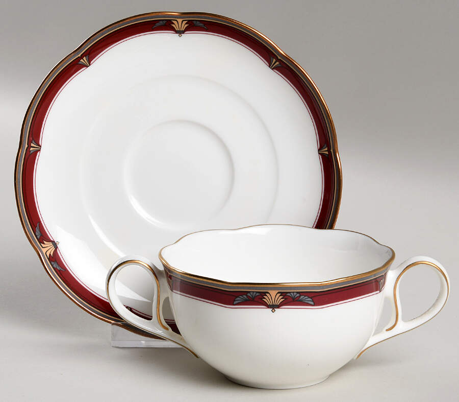 Queen's Splendor Flat Cream Soup Bowl & Cup Saucer Set by Noritake-1