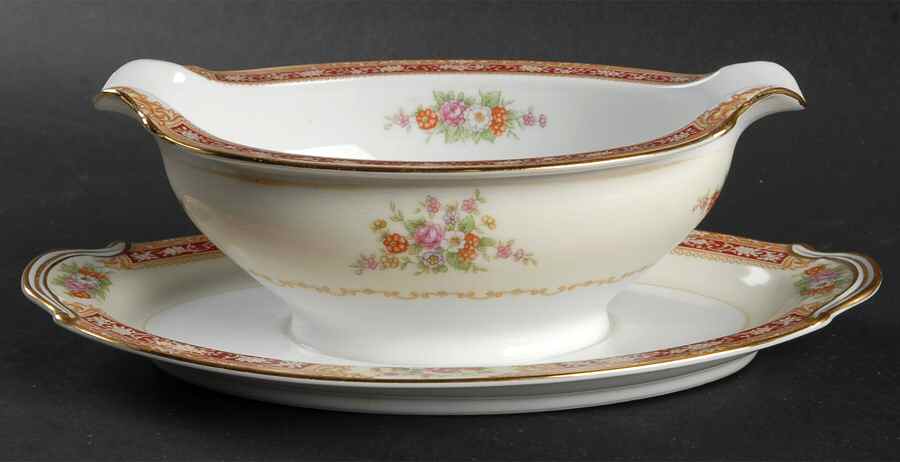 Redlace Gravy Boat with Attached Underplate by Noritake-1
