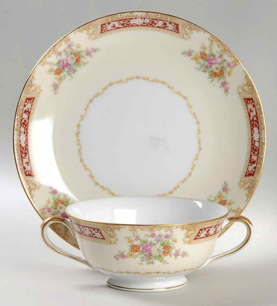 Redlace Footed Cream Soup Bowl & Saucer Set by Noritake-1