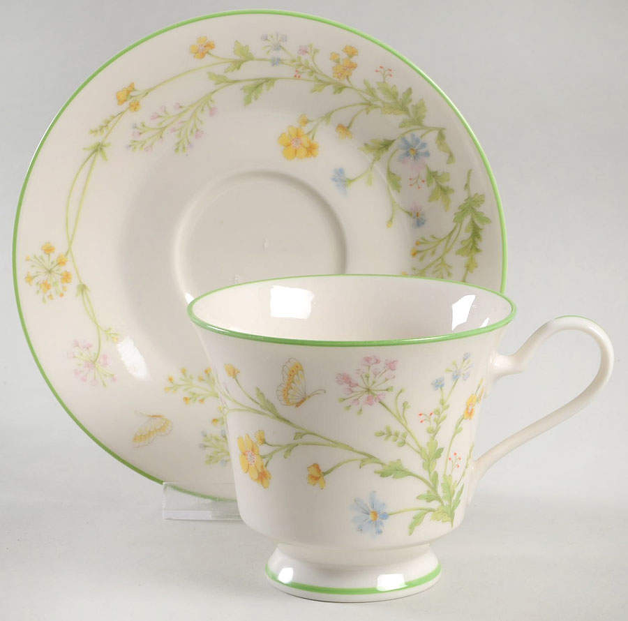 Reverie (Green Trim) Footed Cup & Saucer Set by Noritake-1