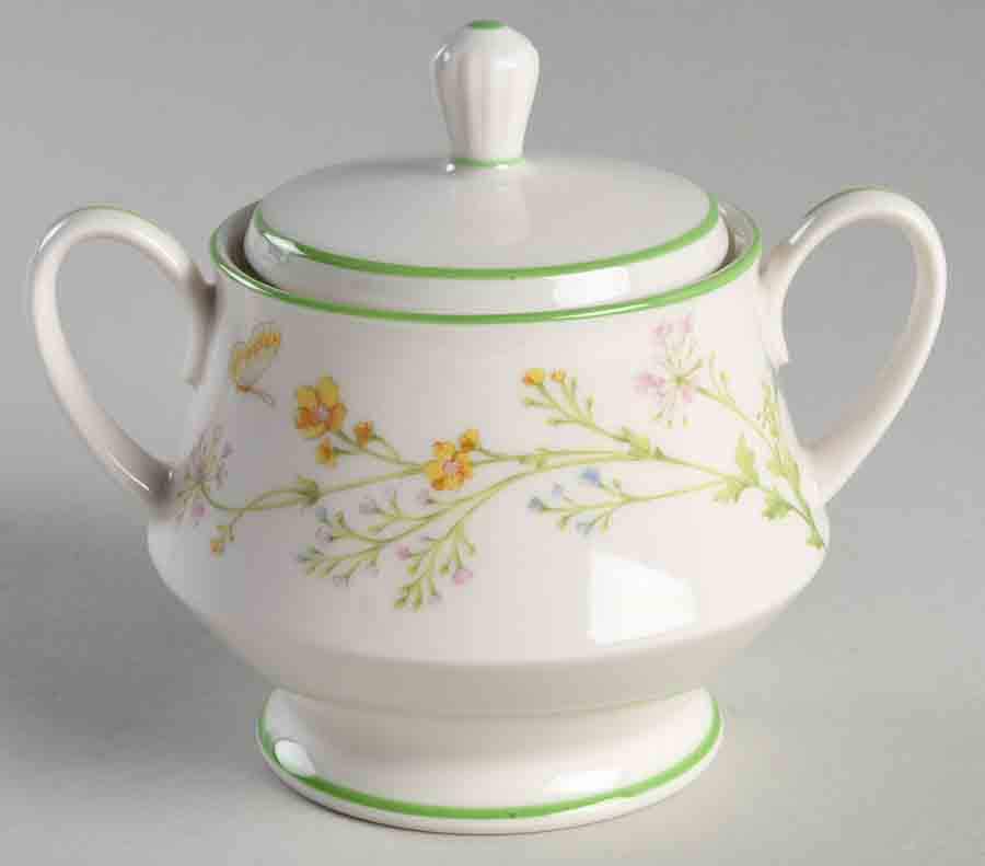 Reverie (Green Trim) Sugar Bowl & Lid by Noritake-1