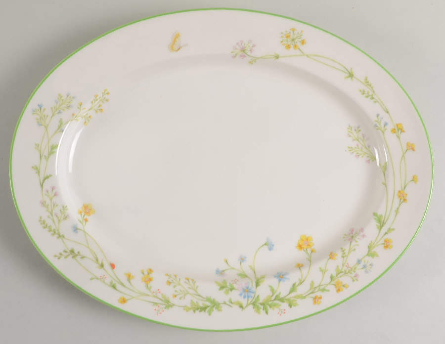 Reverie (Green Trim) 13" Oval Serving Platter by Noritake-1