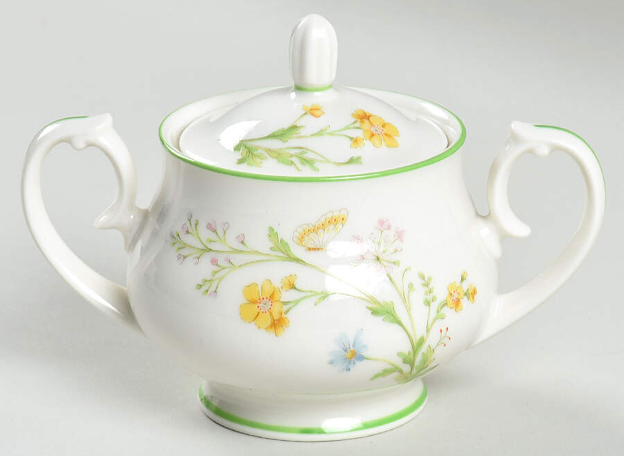 Reverie (Green Trim) Mini Sugar Bowl & Lid by Noritake-1