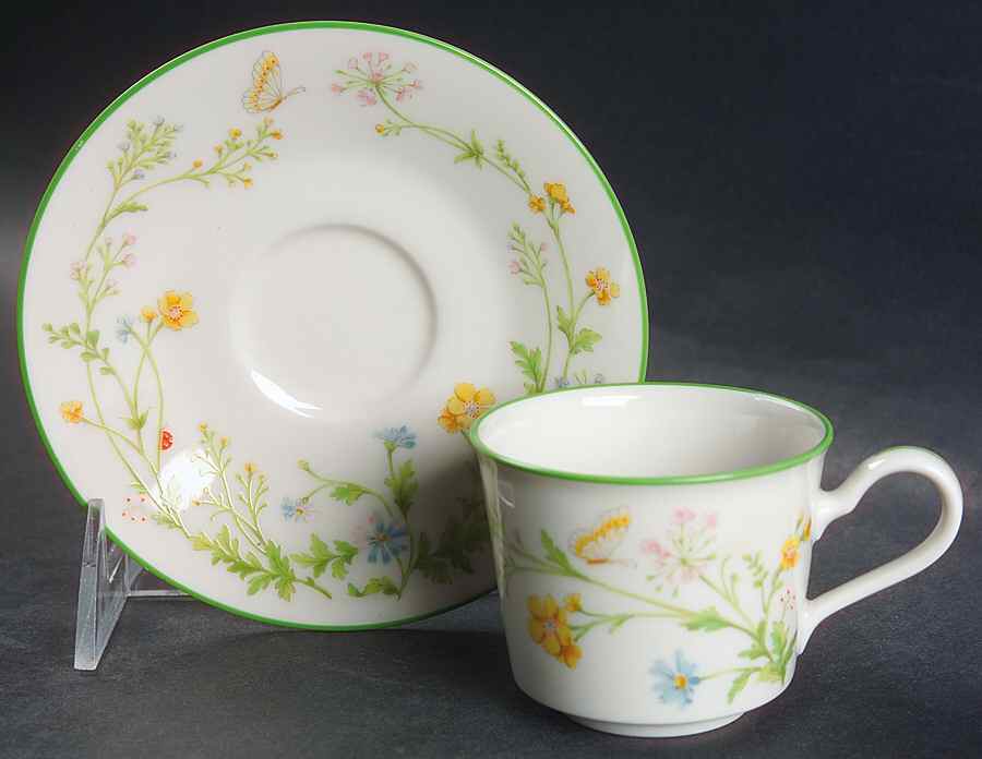 Reverie (Green Trim) Flat Demitasse Cup & Saucer Set by Noritake-1