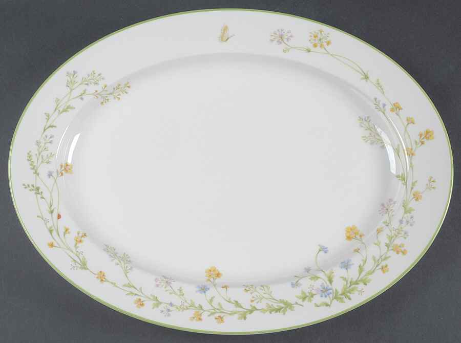 Reverie (Green Trim) 16" Oval Serving Platter by Noritake-1