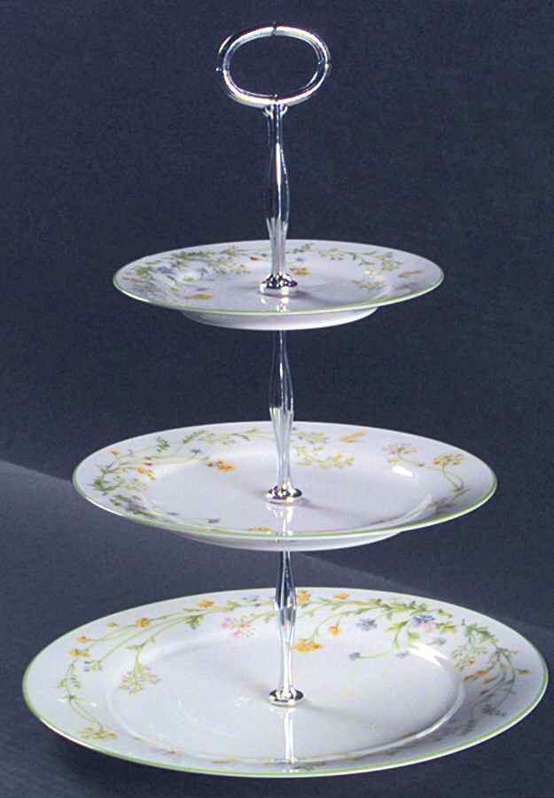 Reverie (Green Trim) 13 7/8"-14 1/4" 3-Tiered Serving Tray(DP,SP,BB) HC by Noritake-1