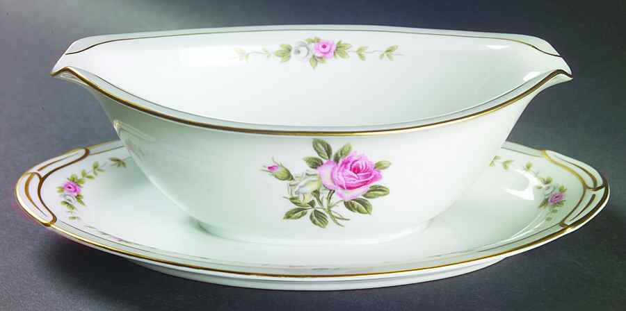 Reverie (Gold Trim) Gravy Boat with Attached Underplate by Noritake-1