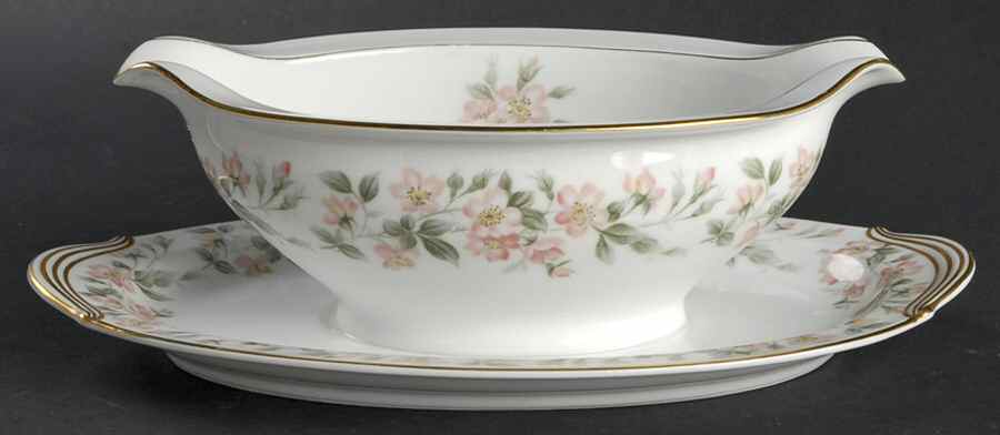 Rose Garden Gravy Boat with Attached Underplate by Noritake-1