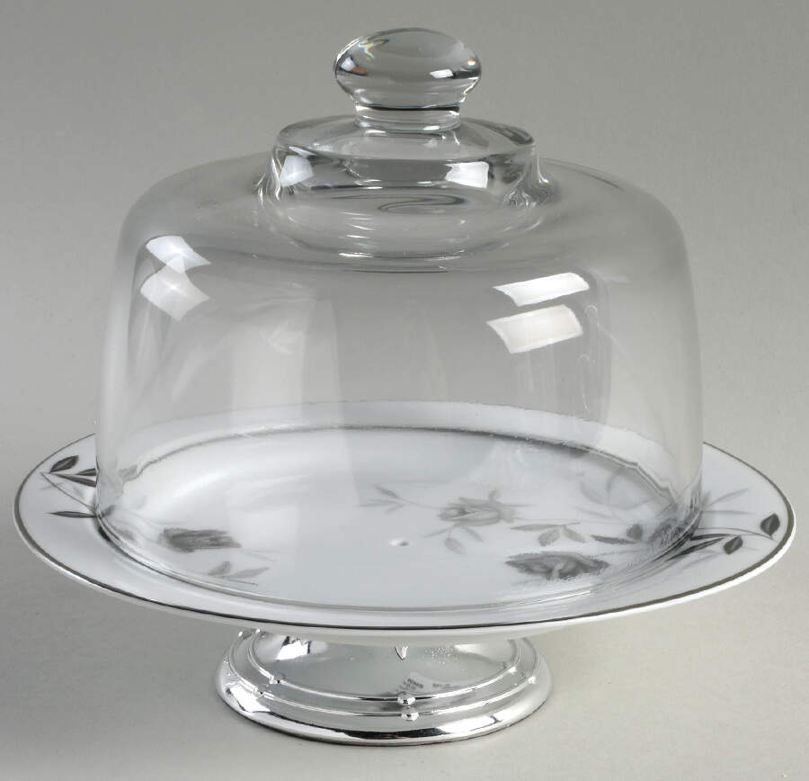 Rosamor 6 1/2"-7 1/2" Footed Cheese Plate w/ Glass Dome HC by Noritake-1