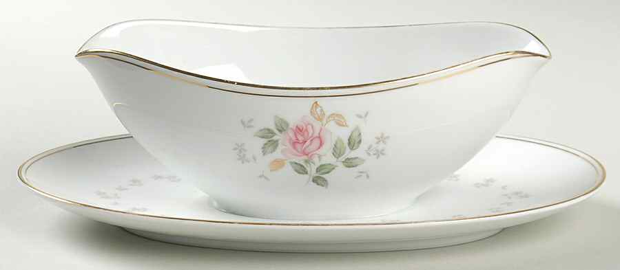 Rosebud Gravy Boat with Attached Underplate by Noritake-1