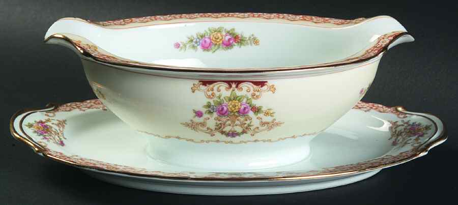 Rosebud Gravy Boat with Attached Underplate by Noritake-1