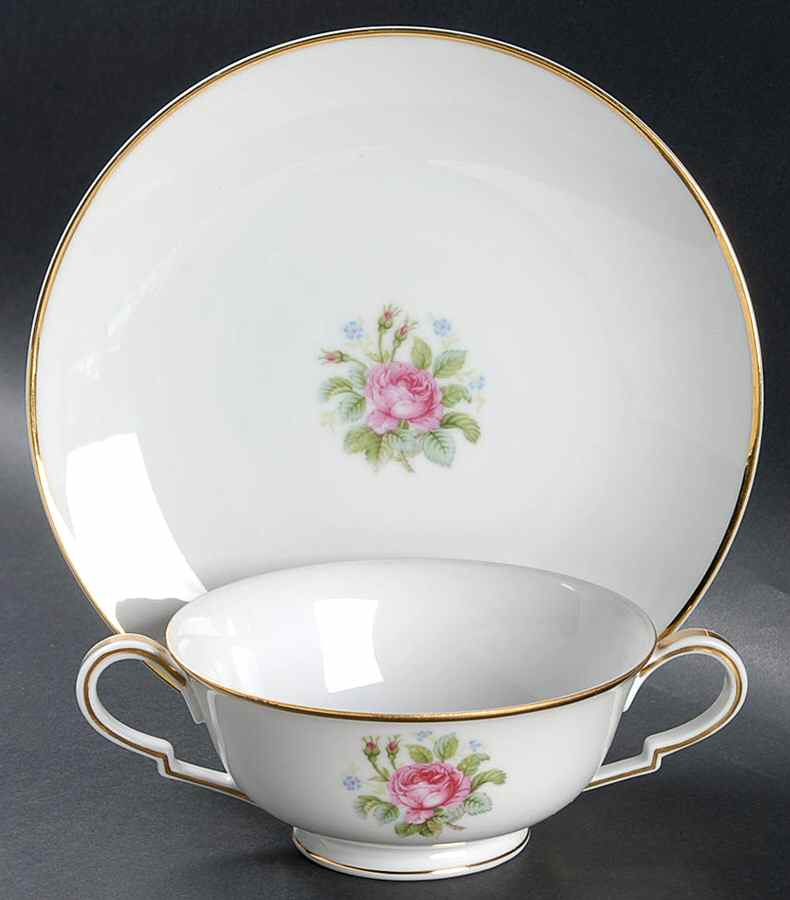 Rosedawn Footed Cream Soup Bowl & Saucer Set by Noritake-1