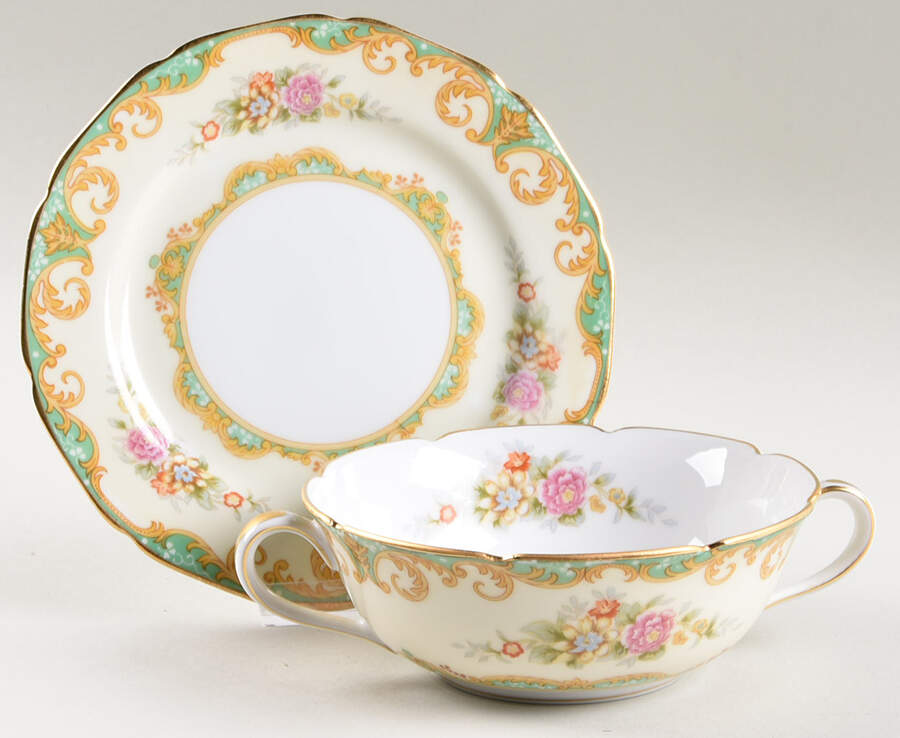 Roseglow Flat Cream Soup Bowl & Saucer Set by Noritake-1
