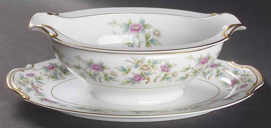 Roselace Gravy Boat with Attached Underplate by Noritake-1
