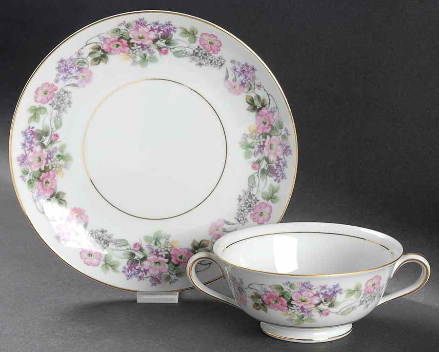 Roselane Footed Cream Soup Bowl & Saucer Set by Noritake-1