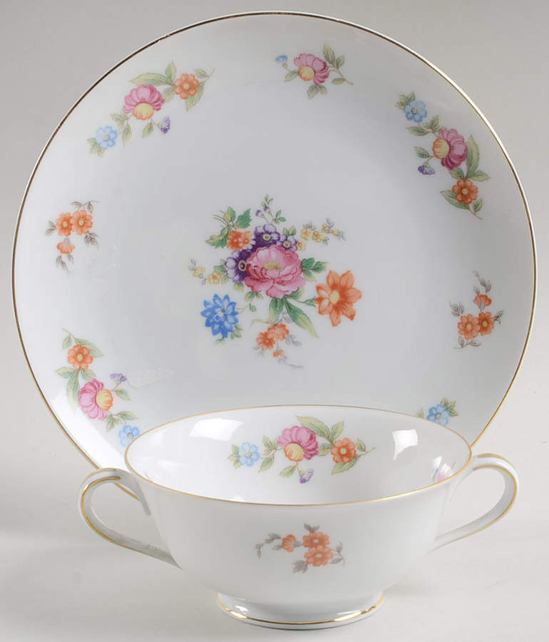 Roselyn Footed Cream Soup Bowl & Saucer Set by Noritake-1