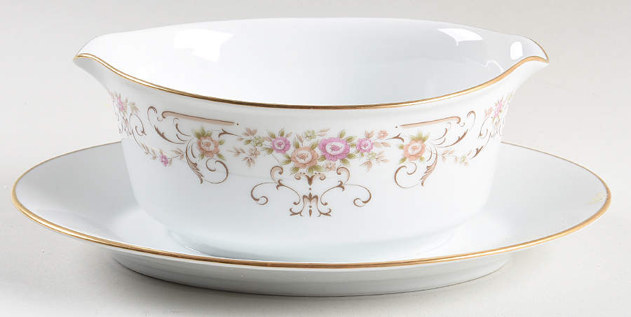 Rose Yard Gravy Boat with Attached Underplate by Noritake-1
