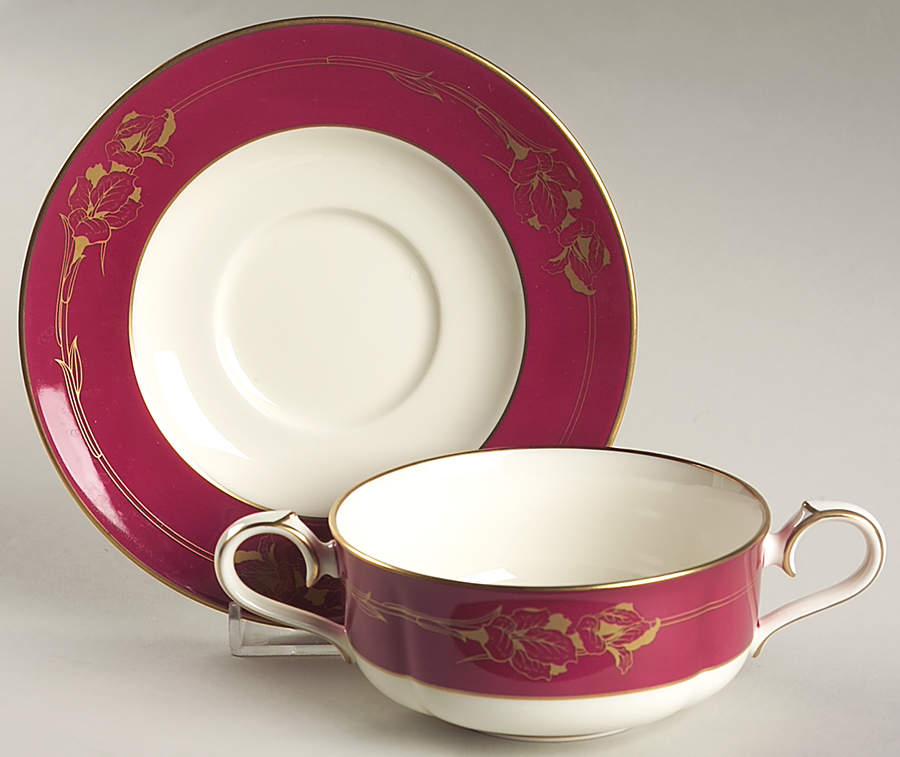 Ruby Garland Flat Cream Soup Bowl & Cup Saucer Set by Noritake-1