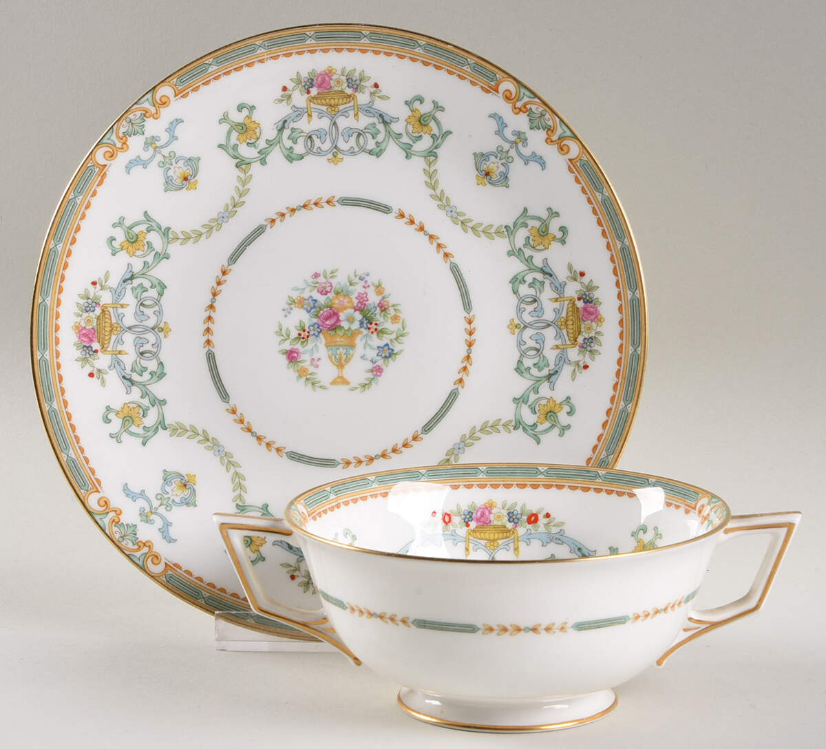 Saulsbury (No #, Smooth) Footed Cream Soup Bowl & Saucer Set by Noritake-1