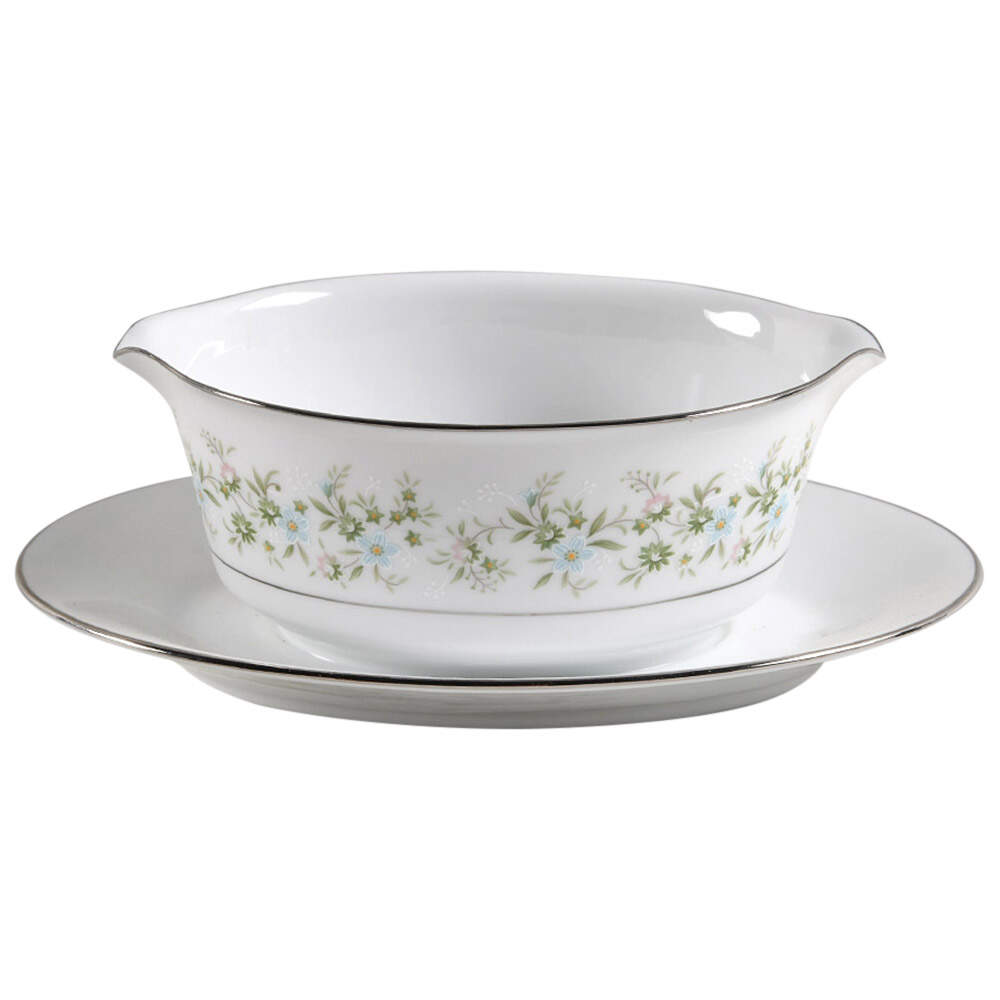 Savannah (Rim, Platinum) Gravy Boat with Attached Underplate by Noritake-1