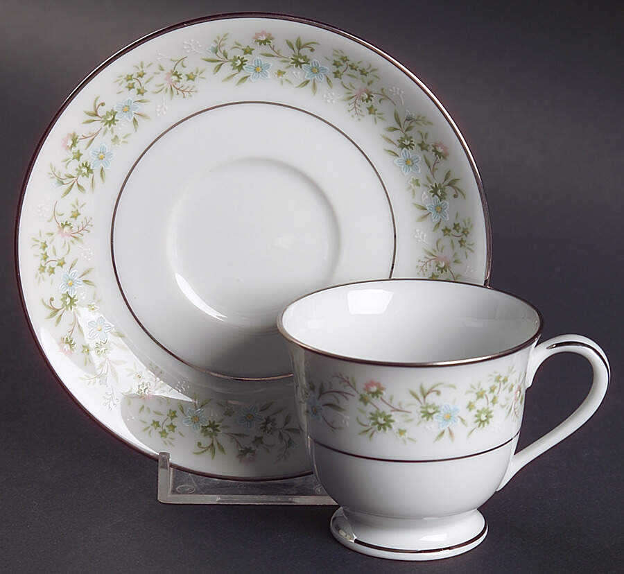Savannah (Rim, Platinum) Footed Demitasse Cup & Saucer Set by Noritake-1