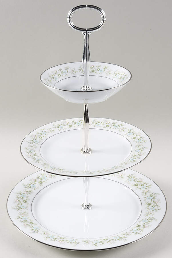 Savannah (Rim, Platinum) 11 1/4"  2 Tier Footed Serving Tray (DP,SP,FR) HC by Noritake-1