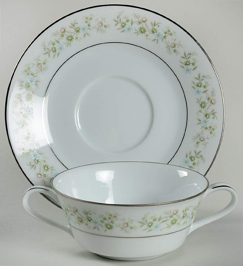Savannah (Rim, Platinum) Footed Cream Soup Bowl & Saucer Set by Noritake-1