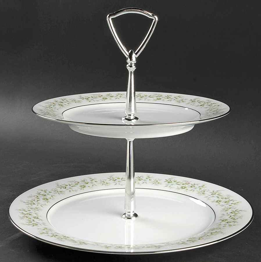 Savannah (Rim, Platinum) 2 Tiered Serving Tray (Dinner & Salad Plate) by Noritake-1