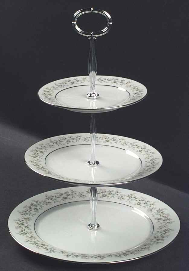 Savannah (Rim, Platinum) 13 7/8"-14 1/4" 3-Tiered Serving Tray(DP,SP,BB) HC by Noritake-1