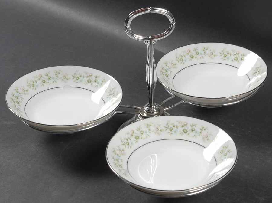 Savannah (Rim, Platinum) 7" x 12" 3-Part Relish & Metal Stand (FR) HC by Noritake-1